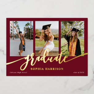 Afstuderen Manuscript 3 Foto's Burgundy Afstuderen Folie Uitnodiging