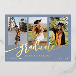 Afstuderen Manuscript 3 Foto's Dusty Blue Afstuder Folie Uitnodiging