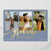 Afstuderen Manuscript 3 Foto's Dusty Blue Afstuder Folie Uitnodiging (Voorkant)