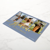 Afstuderen Manuscript 3 Foto's Dusty Blue Afstuder Folie Uitnodiging (Gedraaid)