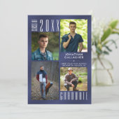 Afstuderen Marine Metaalglans 5 Foto Aankondiging (Staand voorkant)