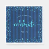 Afstuderen marine turquoise glitter script modern servet (Voorkant)