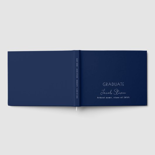 Afstuderen marineblauw wit naamscript minimalistis gastenboek (Volledig)