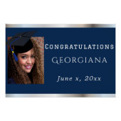 Afstuderen marineblauw zilver satijn Afstudeerder  Perfect Poster (Voorkant)