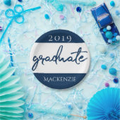 Afstuderen marinescript | Donkerblauwe penseel Kee Papieren Bordje (Feest)