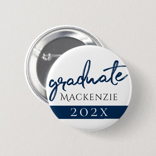Afstuderen marinescript | Donkerblauwe penseel Kee Ronde Button 5,7 Cm (Voorkant /achterkant)