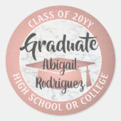 Afstuderen marmer en roze Rose Gold Trendy Modern Ronde Sticker (Voorkant)