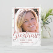 Afstuderen marmer Roos Gold Foto roze script Aankondiging (Staand voorkant)