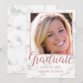 Afstuderen marmer Roos Gold Foto roze script Aankondiging (Voorkant / Achterkant)