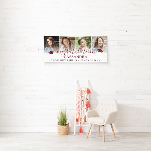 Afstuderen Maroon Gefeliciteerd Script 4 Foto's Spandoek (Insitu)