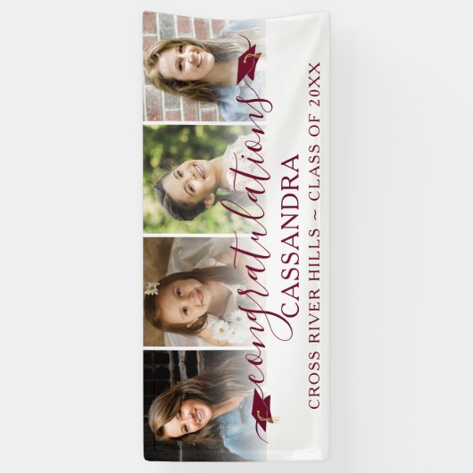 Afstuderen Maroon Gefeliciteerd Script 4 Foto's Spandoek (Verticaal)