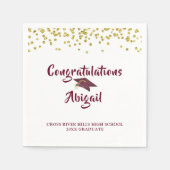 Afstuderen Maroon Gold Confetti Brush Script Servet (Voorkant)