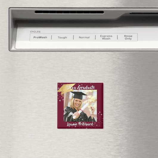 Afstuderen maroon Gold Pet Brush Script Photo Star Magneet (Insitu (Vaatwasser))