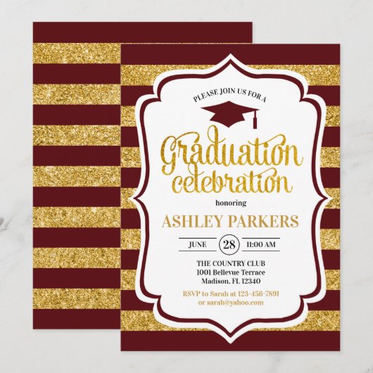 Afstuderen - Maroon Gold Stripes Kaart (Voorkant / Achterkant)
