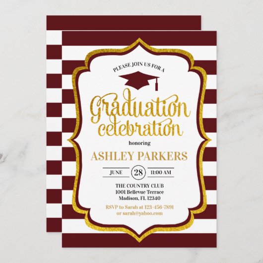 Afstuderen - Maroon Gold White Kaart (Voorkant / Achterkant)