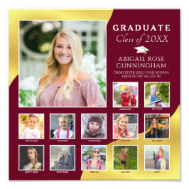 Afstuderen Maroon K-12 Foto Collage Metallic Gold Afdruk