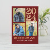 Afstuderen Maroon Klasse van 2024 Afdrukbaar Kaart (Staand voorkant)