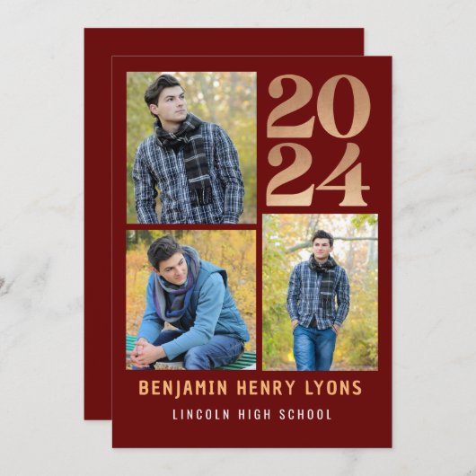 Afstuderen Maroon Klasse van 2024 Afdrukbaar Kaart (Voorkant / Achterkant)