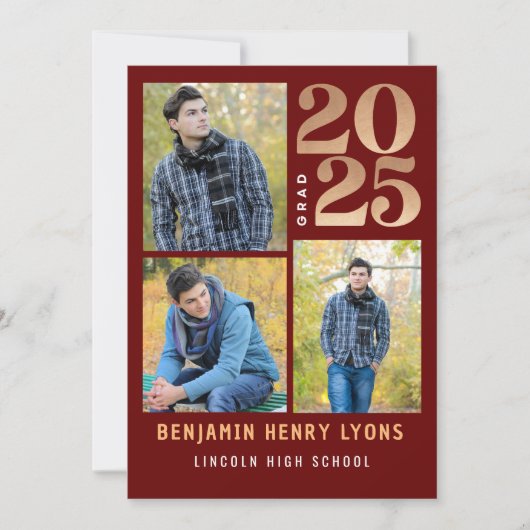 Afstuderen Maroon Klasse van 2025 Printable Kaart (Voorkant)