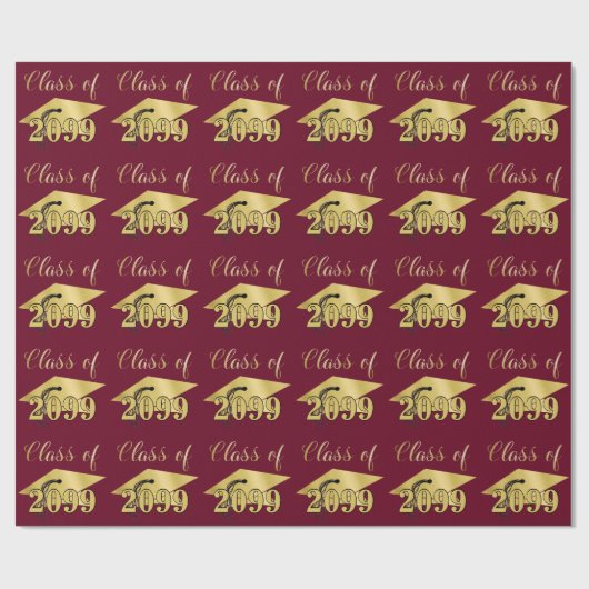 Afstuderen Maroon Metallic Gold Class Year Cadeaupapier (Vlak)