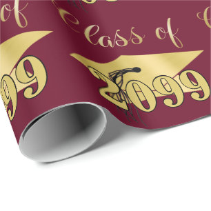 Afstuderen Maroon Metallic Gold Class Year Cadeaupapier