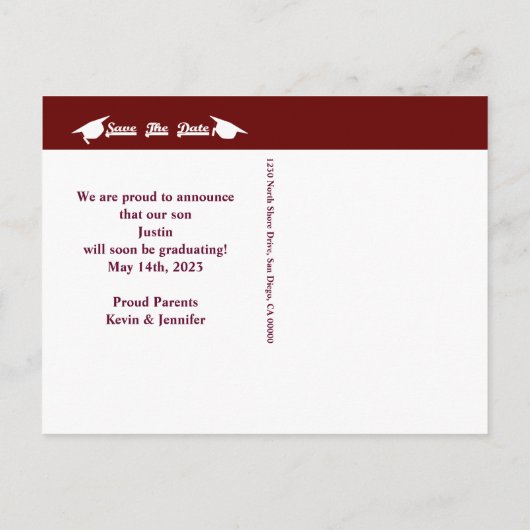 Afstuderen Maroon Save the Date Kaart (Achterkant)