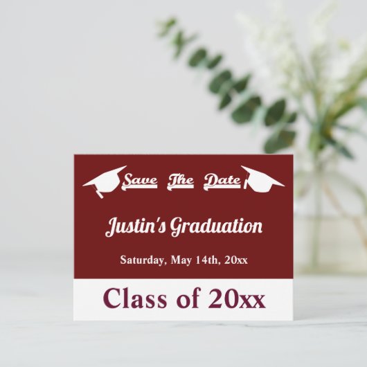 Afstuderen Maroon Save the Date Kaart (Staand voorkant)