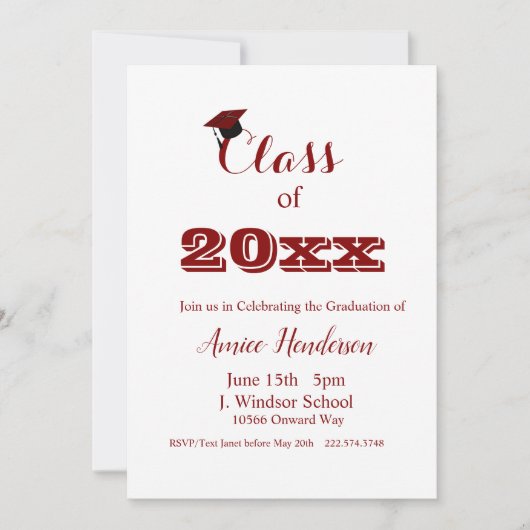 Afstuderen Maroon & Wit Uitnodigingsklasse van 202 Kaart (Voorkant)