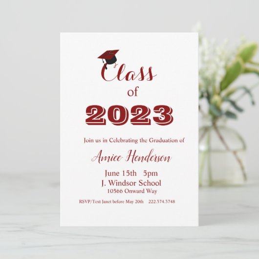 Afstuderen Maroon & Wit Uitnodigingsklasse van 202 Kaart (Staand voorkant)