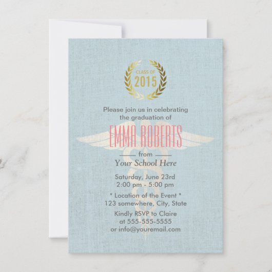 Afstuderen "Medical & Nursing School Blue Linen" Kaart (Voorkant)