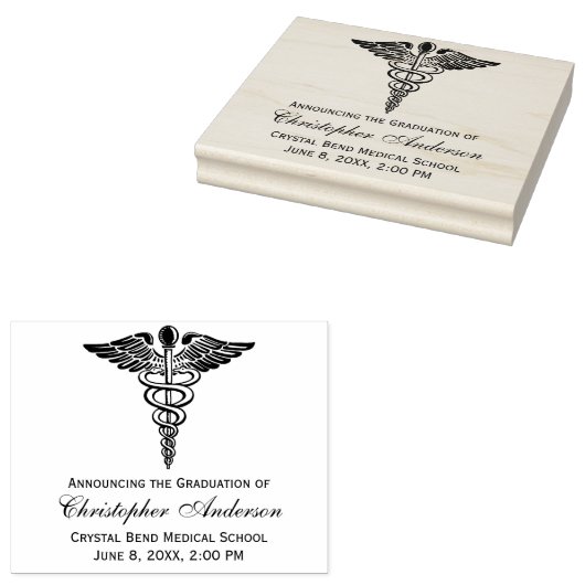 Afstuderen Medische Caduceus Symbooluitnodiging Rubberstempel (Gestempeld)