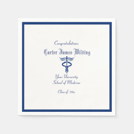 Afstuderen, Medische School, Caduceus, Marineblauw Servet