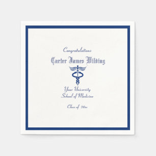 Afstuderen, Medische School, Caduceus, Marineblauw Servet
