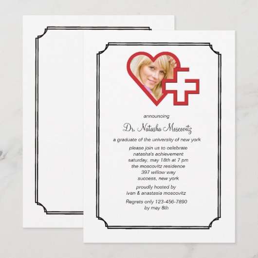 Afstuderen Medische school Foto Uitnodiging (Voorkant / Achterkant)
