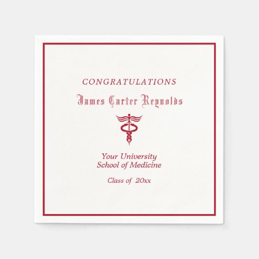 Afstuderen, Medische School, Rode Caduceus Servet (Voorkant)