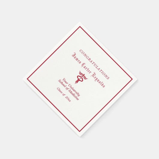 Afstuderen, Medische School, Rode Caduceus Servet (Hoek)