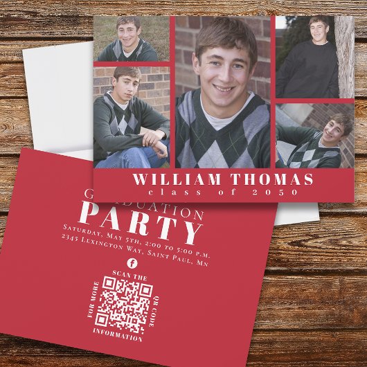 Afstuderen meerfotocollage Rood QR-code Kaart