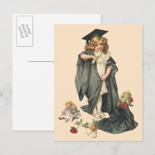 Afstuderen, Meisje Dragen van een Pet en jurk Aankondigingskaart (Voorkant / Achterkant)