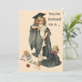  Afstuderen, Meisje Dragen van een Pet en jurk Kaart (Staand voorkant)