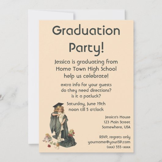  Afstuderen, Meisje Dragen van een Pet en jurk Kaart (Achterkant)