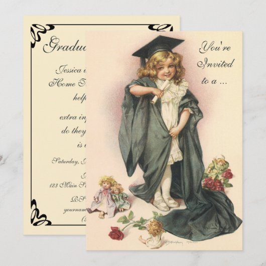  Afstuderen, Meisje Dragen van een Pet en jurk Kaart (Voorkant / Achterkant)