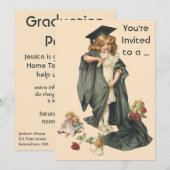  Afstuderen, Meisje Dragen van een Pet en jurk Kaart (Voorkant / Achterkant)