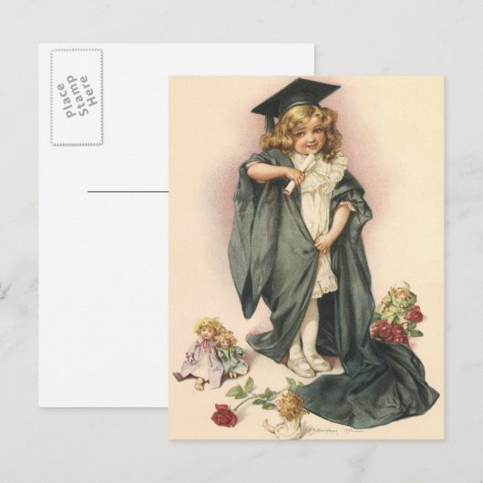 Afstuderen, Meisje Dragen van een Pet en jurk Uitnodiging Briefkaart (Voorkant / Achterkant)