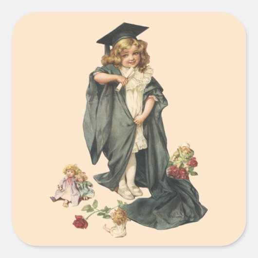 Afstuderen, Meisje Dragen van een Pet en jurk Vierkante Sticker (Voorkant)