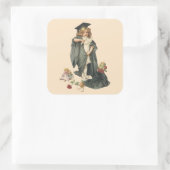 Afstuderen, Meisje Dragen van een Pet en jurk Vierkante Sticker (Tas)