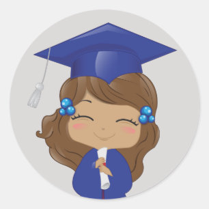 Afstuderen meisje in blauw ronde sticker