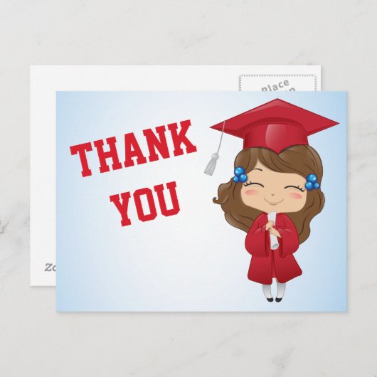 Afstuderen meisje in het rood aankondigingskaart (Voorkant / Achterkant)