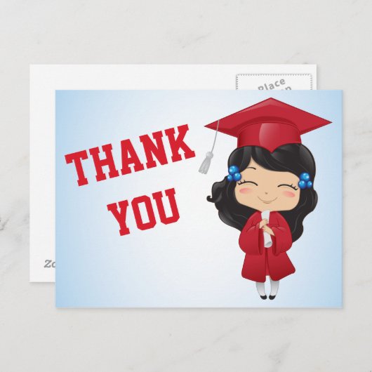 Afstuderen meisje in het rood aankondigingskaart (Voorkant / Achterkant)