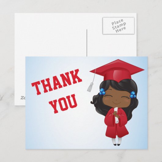 Afstuderen meisje in het rood aankondigingskaart (Voorkant / Achterkant)