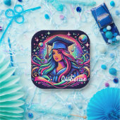 Afstuderen Meisje in Neon Kleuren Custom Papieren Bordje (Feest)